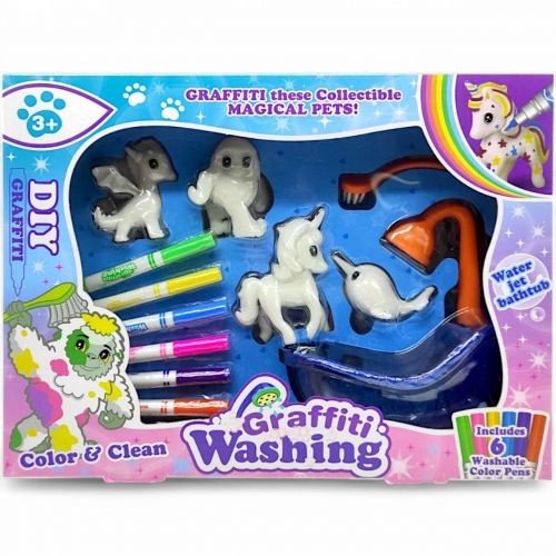 Набір для творчості(4 флоксові фігурки тварин, помпова подача води, 6 кольорових фломастерів, ванночка, щіточка)