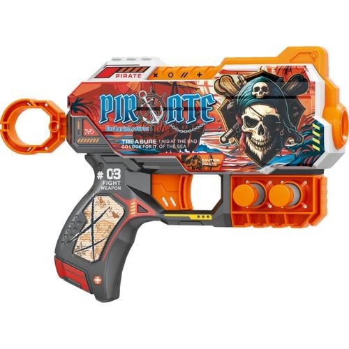 Пістолет іграшковий "Пірати", механічний, з мʼякими набоями, 20 см