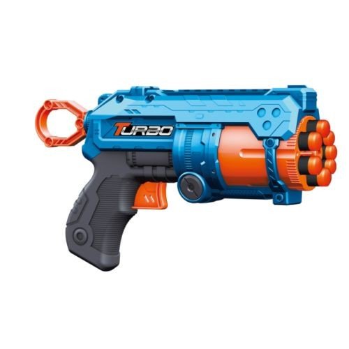 Пістолет іграшковий, механічний, з барабаном та мʼякими набоями, 22,5 см