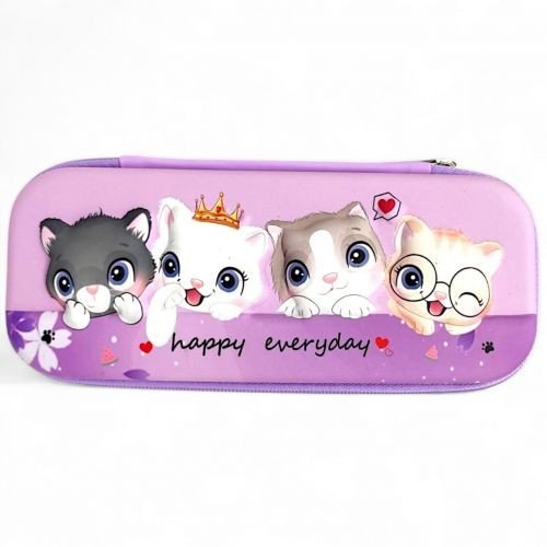 Пенал універсальний, на блискавці "Котики-3D" (фіолетовий)