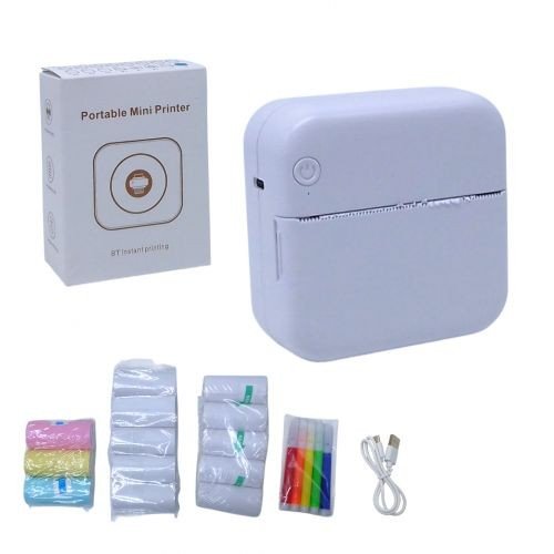 Термопринтер чорно-білий колір друку, Bluetooth, USB-кабель, 14 рулонів термпопаперу (білий+кольоровий), інструкція, маркери, в коробці МІКС ВИДІВТермопринтер чорно-білий колір друку, Bluetooth, USB-кабель, 14 рулонів термпопаперу (білий+кольоровий), інст