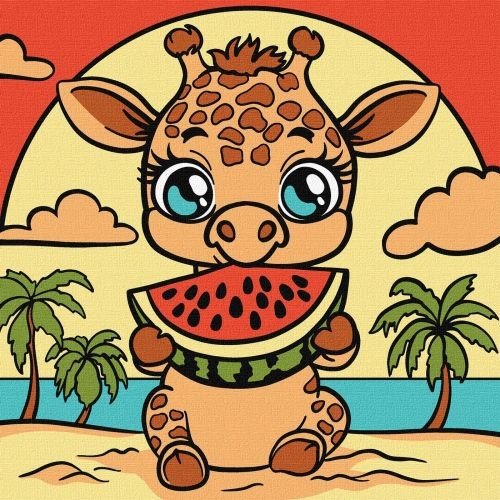 Картина за номерами "Жираф і кавун" 25х25 см