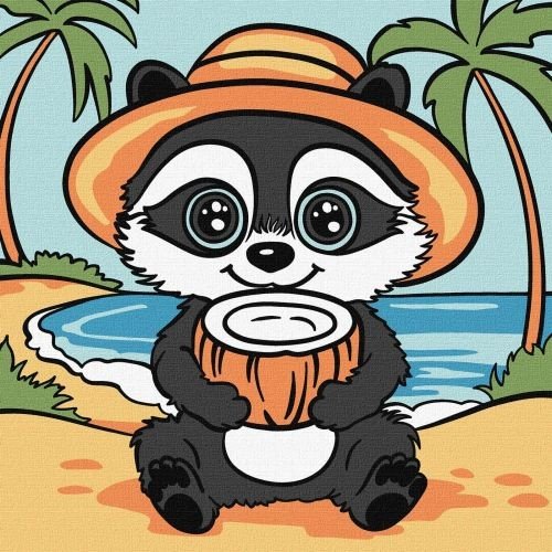 Картина за номерами "Єнот і кокос" 25х25 см