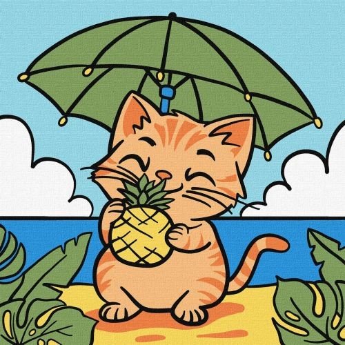 Картина за номерами "Котик і ананас" 25х25 см