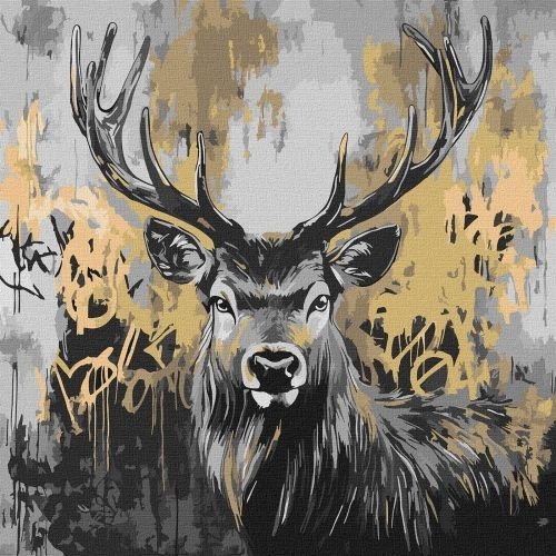 Картина за номерами з фарбами металiк "Золотий олень" 40х40 см