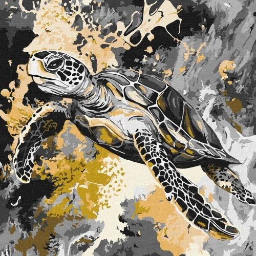 Картина за номерами з фарбами металiк "Золота черепаха" 40х40 см