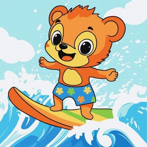 Картина по номерах "Літо. Ведмедик ловить хвилю" 25х25 см