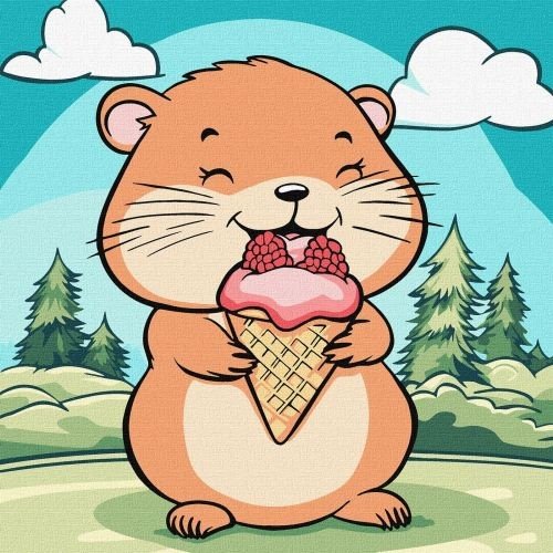 Картина по номерах "Літо. Хомячок з морозивом" 25х25 см