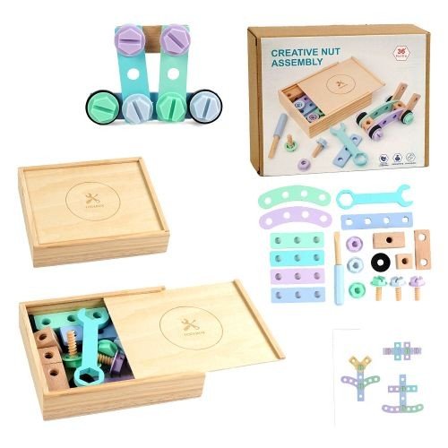 Конструктор, 24 елементи, дерев’яний (викрутка, гайковий ключ, інструкція)