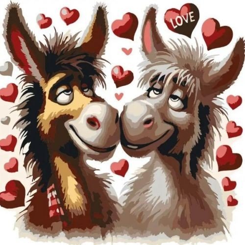 Картина за номерами "Закохані віслючки" 30х30 см