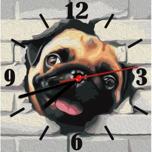 Картина за номерами (годинник) "Мопс" 30х30 см