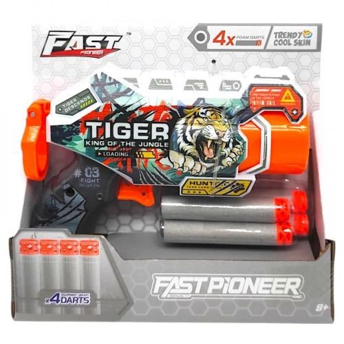 Іграшковий пістолет мех. з барабаном та мʼяк. набоями (4 шт.) (Тигр) (15 х 11см)