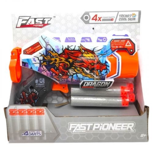 Іграшковий пістолет мех. з барабаном та мʼяк. набоями (4 шт.) (Дракон) (15 х 11см)