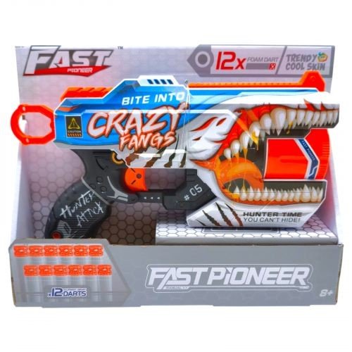 Іграшковий пістолет мех. з барабаном та мʼяк. набоями (12 шт.) (Божевільні Ікла) (28 х 17,4см)