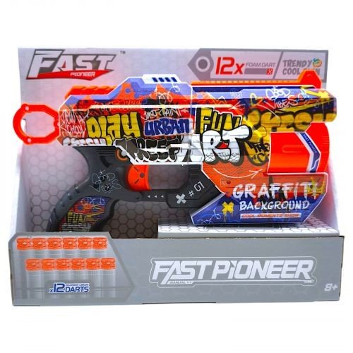 Іграшковий пістолет мех. з барабаном та мʼяк. набоями (12 шт.) (Графіті) (28 х 17,4см)