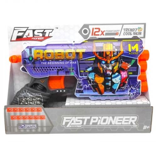 Іграшковий пістолет мех. чотириствольний з мʼякими набоями (12 шт.) (Робот) (23 х 14.5см)