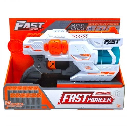 Іграшковий пістолет механічний з барабаном та мʼякими набоями Білий (12 шт.) (28 х 17,4см)