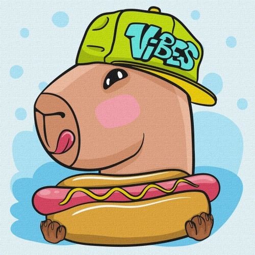 Картина за номерами "Капібара і хот дог" 30х30 см