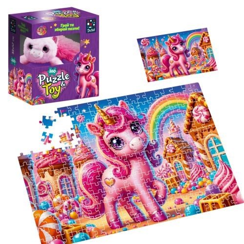 Пазли з м'якою іграшкою "De.tail. Рожевий єдиноріг" 260 деталей