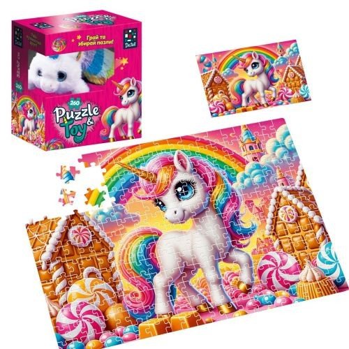 Пазли з мʼякою іграшкою "De.tail. Єдиноріжка" 260 деталей