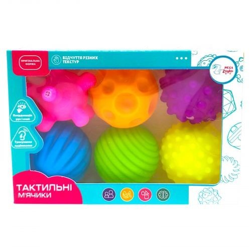 Набір тактильних мʼячиків "Яскраві" 6 шт
