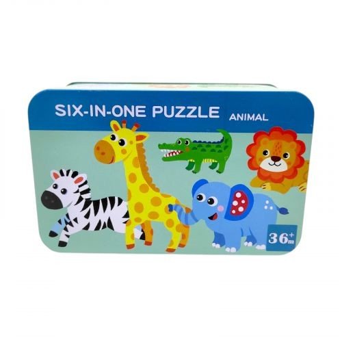 Пазли C 73874 (60) дерев’яні, 6 тварин, цифри-підказки на звороті, в боксі