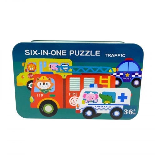 Пазли C 73875 (60) дерев’яні, 6 видів транспорту, цифри-підказки на звороті, в боксі