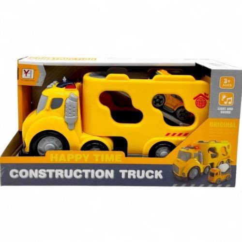 Вантажівка автовоз з технікою, світло, звук (ЖОВТА)