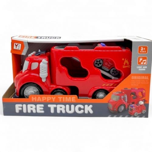 Вантажівка автовоз з технікою, світло, звук (ЧЕРВОНА)