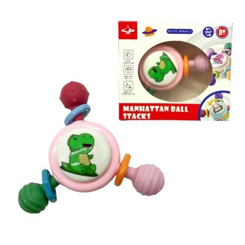 Брязкальце-спінер "Динозаврик РОЖЕВИЙ"; гумові прорізувачі, присоска, в коробці