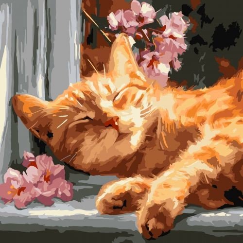 Картина за номерами "Рудий кіт на підвіконні" 40х40 см