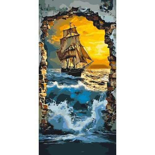 КАРТИНА ЗА НОМЕРАМИ "КОРАБЕЛЬ В МОРІ" 40Х80 СМ