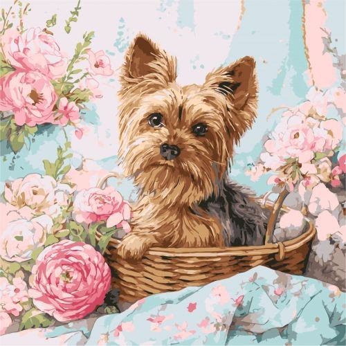 Картина по номерах "Йорк в кошику" 40х40 см