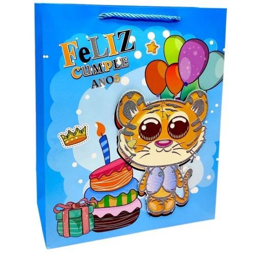 Пакет подарунковий, 32х26х12 см (ТИГРИК БЛАКИТНИЙ)