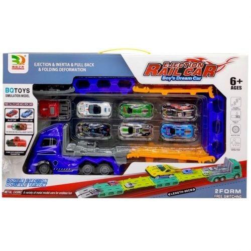 Трейлер-трек (інерц.з метал.машинками) СИНІЙ