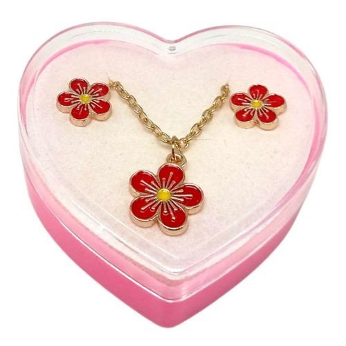 Дитячий набір прикрас: кулон+сережки (з червоною квіткою)