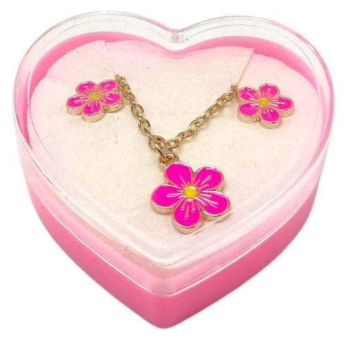 Дитячий набір прикрас: кулон+сережки (з рожевою квіткою)