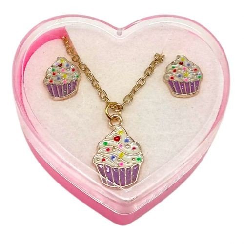 Дитячий набір прикрас: кулон+сережки (З лавандовим кексиком)