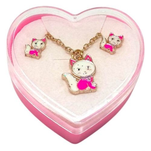 Дитячий набір прикрас: кулон+сережки (З рожевою кицею)