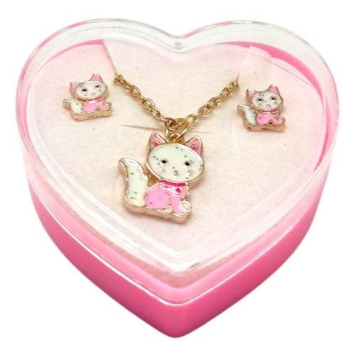 Дитячий набір прикрас: кулон+сережки (З світло рожевою кицею)