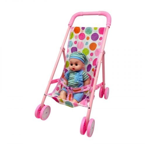 Коляска з пупсом та аксесуарами (РОЖЕВА В ГОРОШОК)