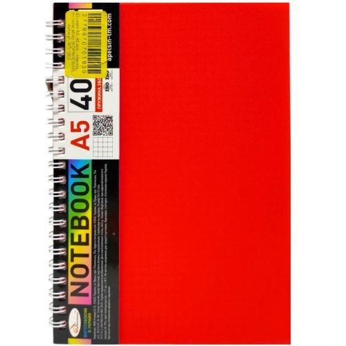 Блокнот А5, 40 арк., пластик, пружина збоку (ЧЕРВОНИЙ)