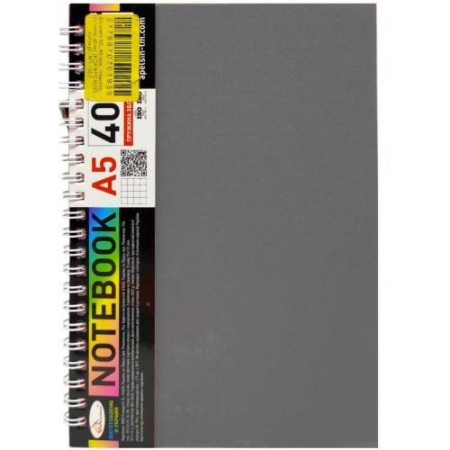 Блокнот А5, 40 арк., пластик, пружина збоку (СІРИЙ)