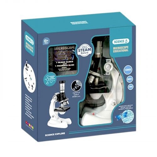 Мікроскоп 3303 (60) збільшення 100х, 600х та 1200х, інструменти, зразок, скельця, підсвічування, в коробці
