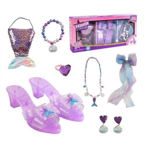 Набір прикрас туфельки, сумочка, перстень, сережки, намисто, заколка з бантом, в коробці