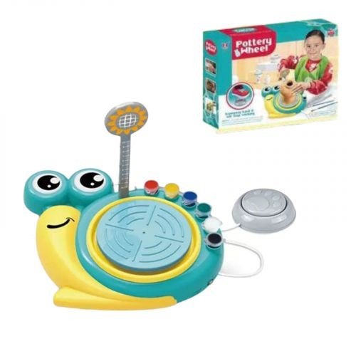 Набір для гончарства "Равлик" електричне коло для гончарства, від мережі, глина, інструменти, фарби, палітра, пензлики, фартух, в коробці