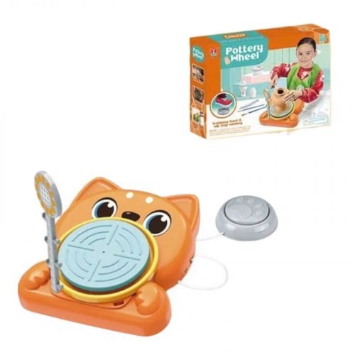 Набір для гончарства "Кіт" електричне коло для гончарства, від мережі, глина, інструменти, фарби, палітра, пензлики, фартух, в коробці