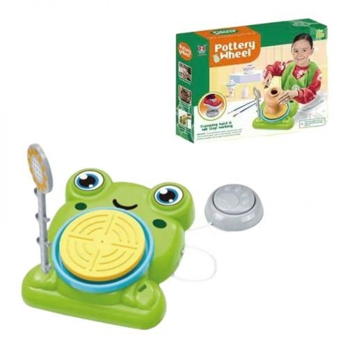 Набір для гончарства "Жабка" електричне коло для гончарства, від мережі, глина, інструменти, фарби, палітра, пензлики, фартух, в коробці