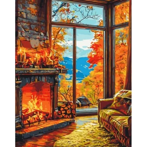Картина за номерами "Тепло осіннього каміну" 40*50 см