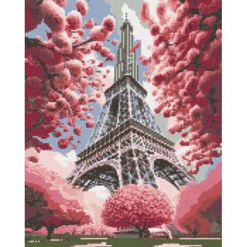 Алмазна мозаїка "Париж в сакурі" 40х50 см